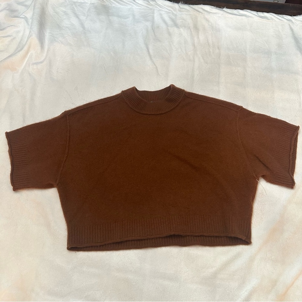 Anthropologie brown cashmere short sleeve luxe luxury Sweater brown 51677 - Picture 4 of 11